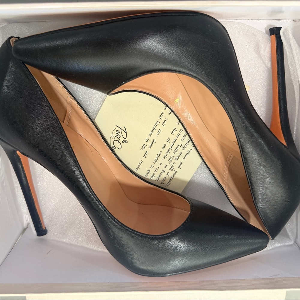 Classic Black Pointed Leather Stiletto Heels